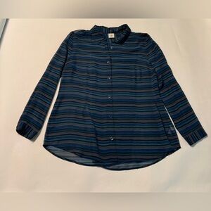 CAbi Blue and Green Striped Blouse